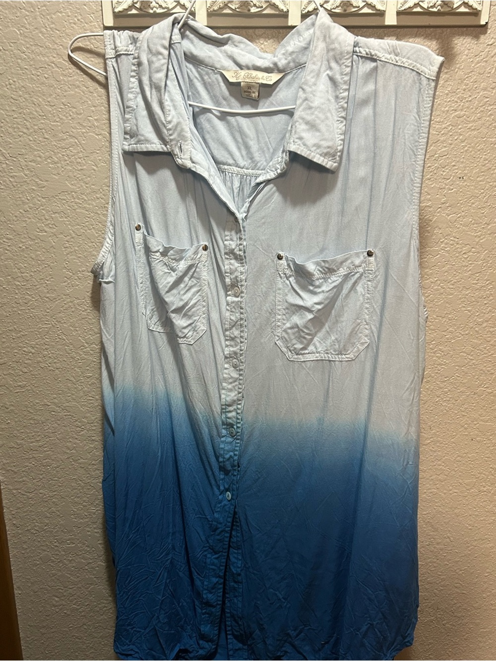 Light Blue to Blue Ombre Sleeveless Button-Down Shirt - Unbranded